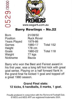 2001 Weg Art '80 Premiers #14 Barry Rowlings Back